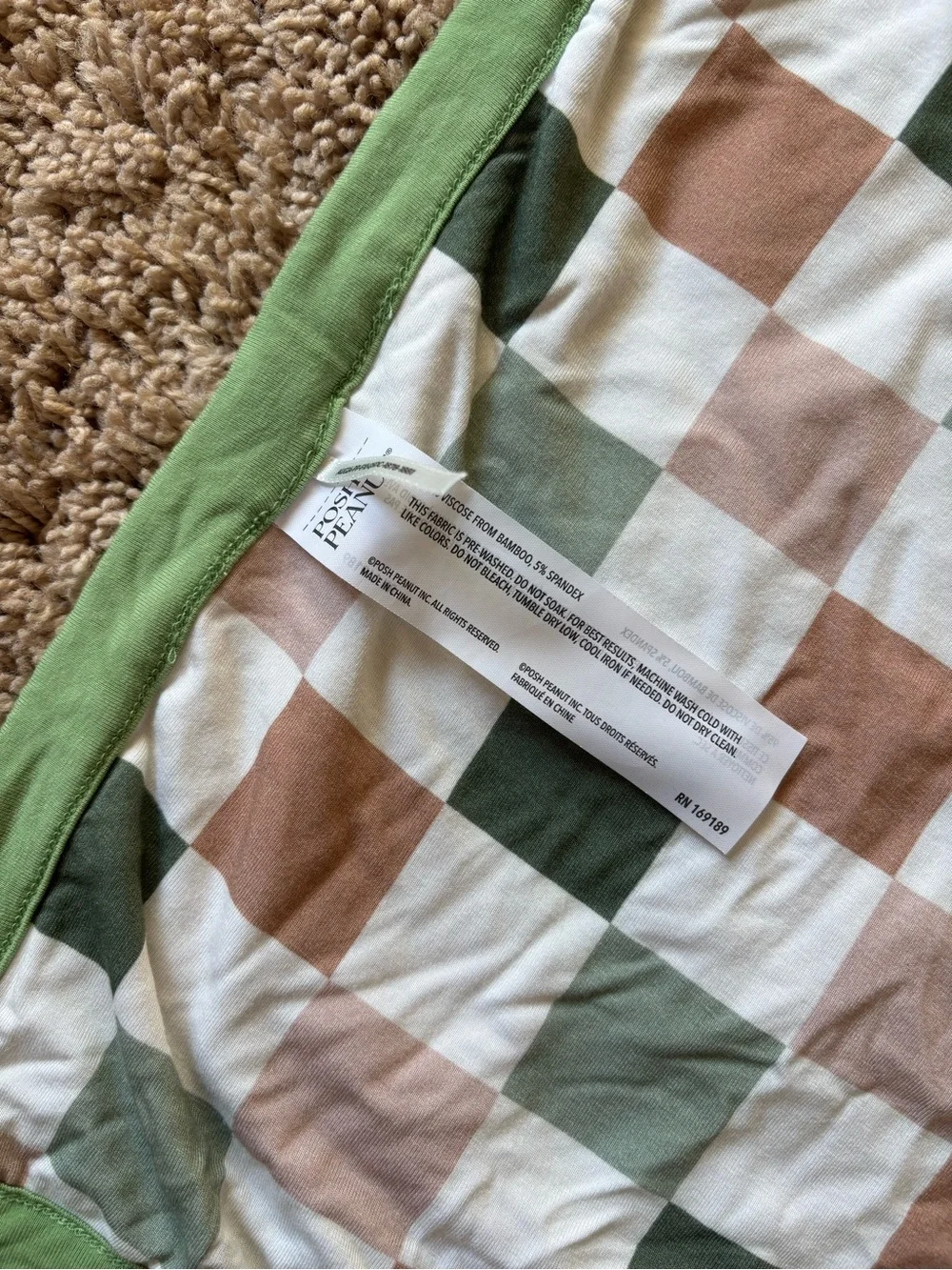 Green Trim Woodland Baby Blanket - Reversible Check & Animal Print: Posh Peanut